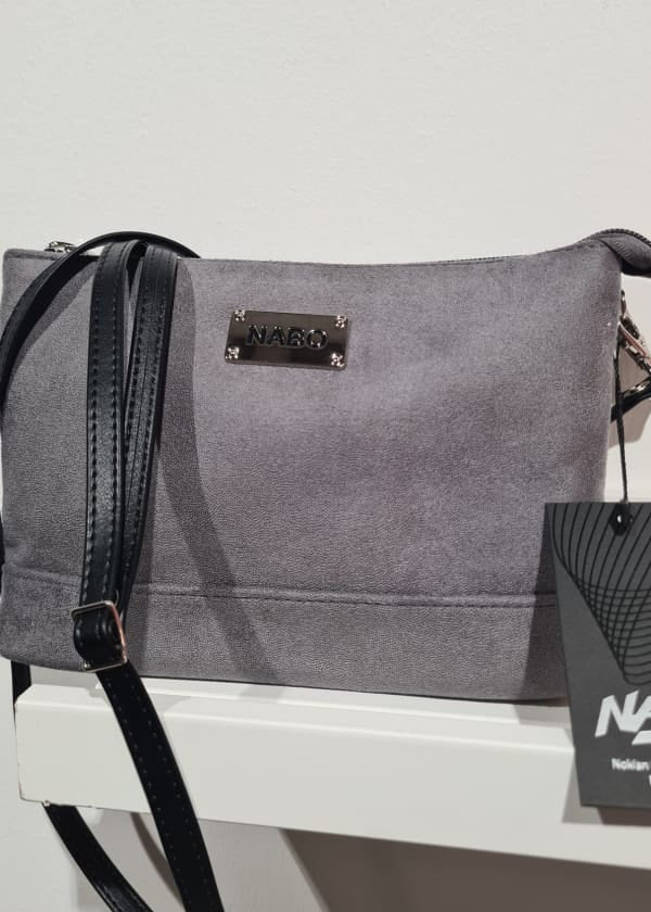 Tekstiilinahkainen pieni olkalaukku vetoketjulla Harmaa